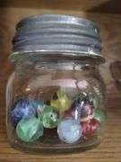 Bright Blue Glass Bowl & Jar of Marbles Unsorted