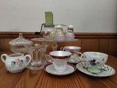 Pickers Lot Vintage Antique Glass China Tea Cups Spice Grinder