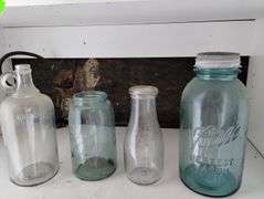 White Cabinet + Blue Ball Jar Insulators Roasting Pan+