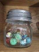 Bright Blue Glass Bowl & Jar of Marbles Unsorted