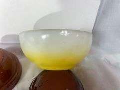 LOT Vintage Mixing Bowls Brown Glazeware Yellow Clover Alfred Meakin Oval Dishes