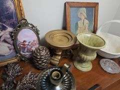 Decor Lot Ornate Gold Frame Prints Candlestick Ceramic Baskets Planter +