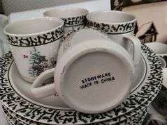 Vintage Christmas Snowman Stoneware Dish Set & Corelle Bowls