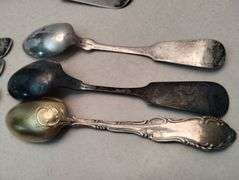 Mix of Coin & Sterling Silver Spoons Antique Fiddleback