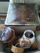 LOT Vintage Card Table + Large Box Baskets Longaberger+