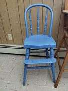 LOT Wooden Vintage Highchair Blue Chair Margaret Keane Picture