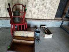 LOT Wooden Frank Siddalls Soap Box Kettle Red Chairs Box Handtools