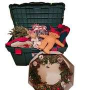 Bin with Christmas Decor Santa Wreath Throws
