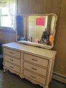 Vintage French Provincial Mirrored Dresser White Gold Toned