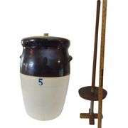 5 Gallon Butter Churn Crock Paddle Cover Primitive