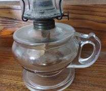 2 Vintage Antique Glass Oil Lamps Footed Finger Lamp