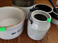 LOT Vintage Crocks Utility Stoneware Bowls Eskey Dairy Company
