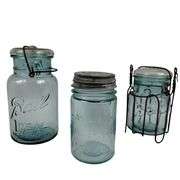 LOT 3 Antique Blue Ball Jars
