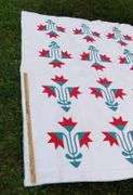 Hand Stitched Antique Quilt North Carolina Lily Pattern Red Green