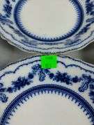 Antique Flow Glass Plates Blue Ornate Glenwood Johnson Bros. England