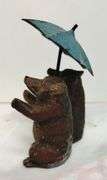 Antique Heyde's German Miniature Statue Figure Bears & Umbrella Metal Lead