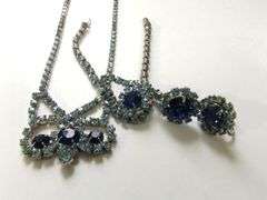 Vintage Costume Jewelry Sapphire Rhinestone Necklace Bracelet Earrings
