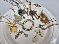 Vintage Jewelry Gold Necklaces Chunky Gem Owl Cross
