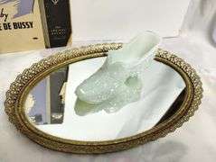 Antique Ladies Vanity Fenton Daisy Button Slipper Opalescent Powder Jar
