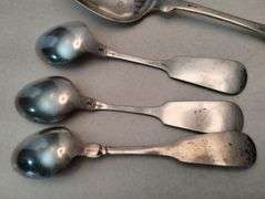 Mix of Coin & Sterling Silver Spoons Antique Fiddleback