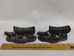 Antique Set of 2 Metal Covered Wagon Bookends