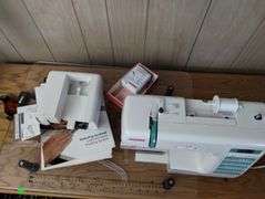 Janome DC2010 Sewing Machine Fiskars Clear Table + Orange Chair