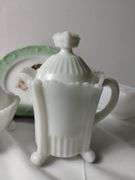 Vintage Milk Glass Dishes & Carlsbad Austria Plate Green Rim Young Girl