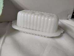 Vintage Milk Glass Dishes & Carlsbad Austria Plate Green Rim Young Girl