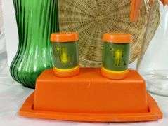 Vintage Orange Avocado Green S & P Shakers Decanter Vase