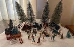 LOT Christmas Village Trees People Figures John Deere Accessory