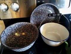 LOT Vintage Enamelware Speckled Bowl Crocks Blue Tokoyo