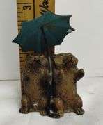 Antique Heyde's German Miniature Statue Figure Bears & Umbrella Metal Lead