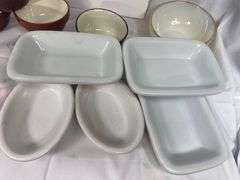 LOT Vintage Mixing Bowls Brown Glazeware Yellow Clover Alfred Meakin Oval Dishes
