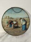 Antique Framed FeatherCraft Birds Round Print The Gleaners