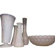 LOT Vintage Milk Glass Vases Bowl