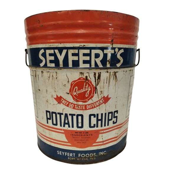 Vintage Fort Wayne IN SEYFERTS Potato Chips Tin Bucket