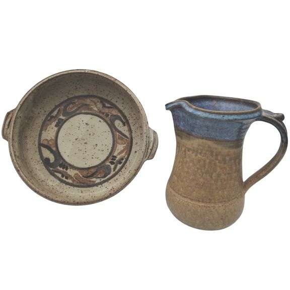 Studio Pottery Pitcher Handled Bowl Signed by Artist