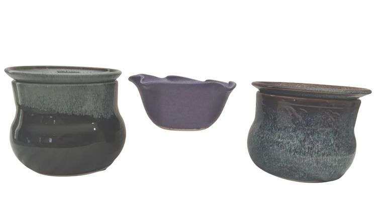 Studio Pottery Art Blue Glaze Dip Warmers Pots Apple Baker P Jones