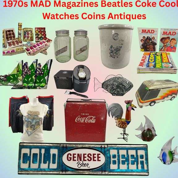 1970s MAD Magazines Beatles Coke Cooler Watches Coins Antiques