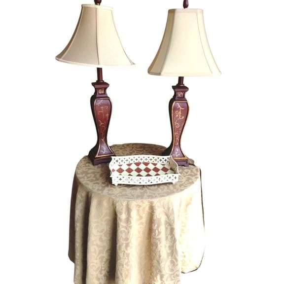 Pair Regency Hill Exeter Traditional Style Table Lamps Round Table