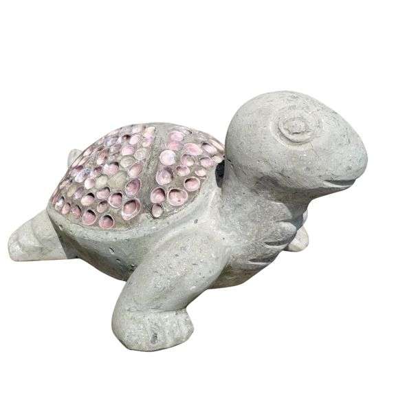 Fantastic 16" Turtle Statue Shells Inlaid Concrete  Garden Decor