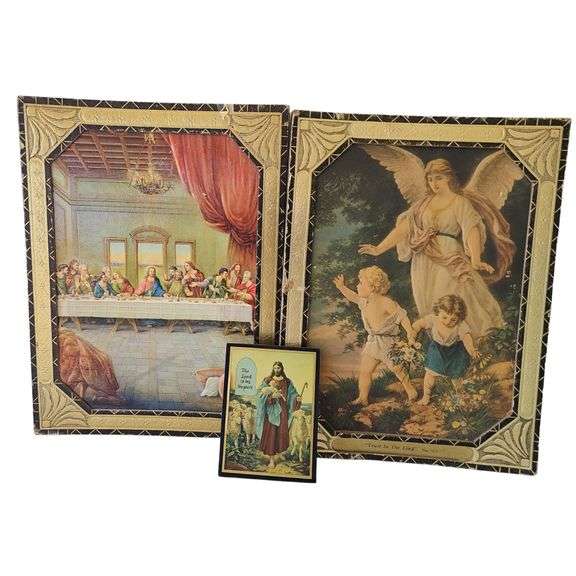 Antique Funeral Home Church Christian Cardboard Wall Plaques