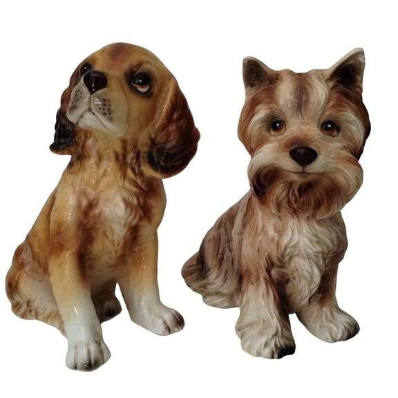 2 Vintage Ceramic Dog Figurines Japan Coker Spaniel Terrier