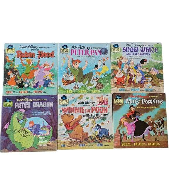 6 Disney Little Golden Books Records 45RPM Snow White Petes Dragon++