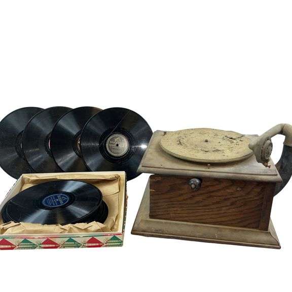 Shellac Player Shellac 78 RPM Records & Columbia Graphophone Player - Bartkus Auctioneers