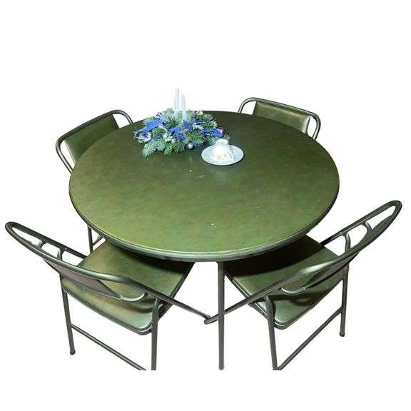 MCM Avocado Green Card Table ROUND 4 Chairs - Bartkus Auctioneers