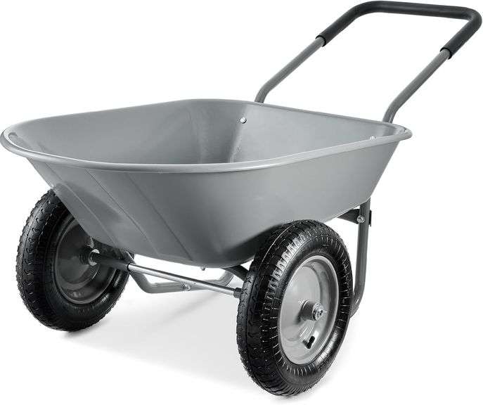 Best Choice Products Dual-Wheel Home Utility Yard Wheelbarrow Garden Cart w/Built-in Stand for Lawn,