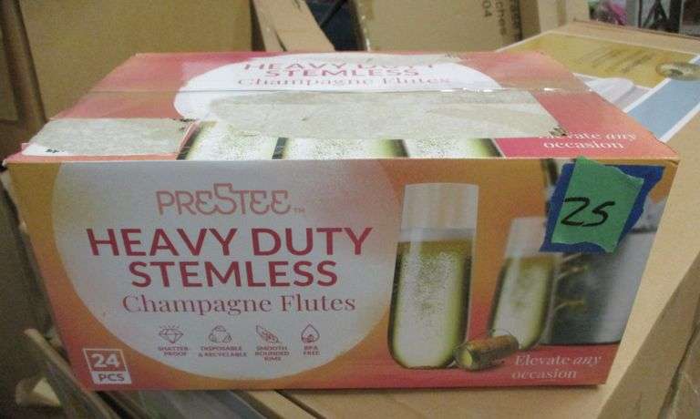 Prestee 24 Pack Stemless Plastic Champagne Flutes - 9 Oz