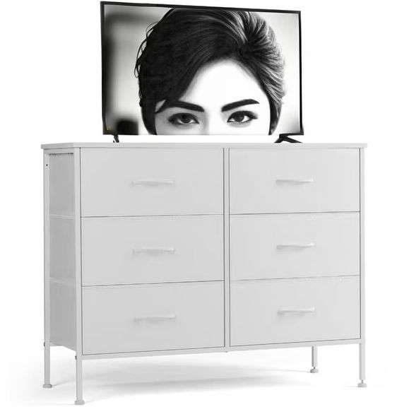 JOINSUN Chest of Dresser with 6 Fabric Drawers, Chest Organizer with Fabric Bins, White