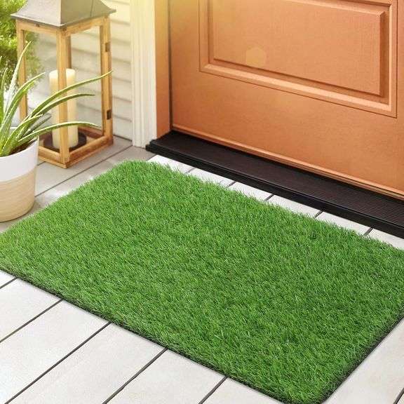 LINLA Artificial Grass Door Mat, 32x20 inches Outdoor Rug Synthetic Fake Dog Grass Mat Turf Waterpro